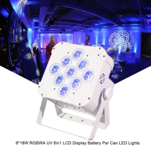 9X18W RGBWA UV 6in1 LCD Display Battery Par Can LED Lights